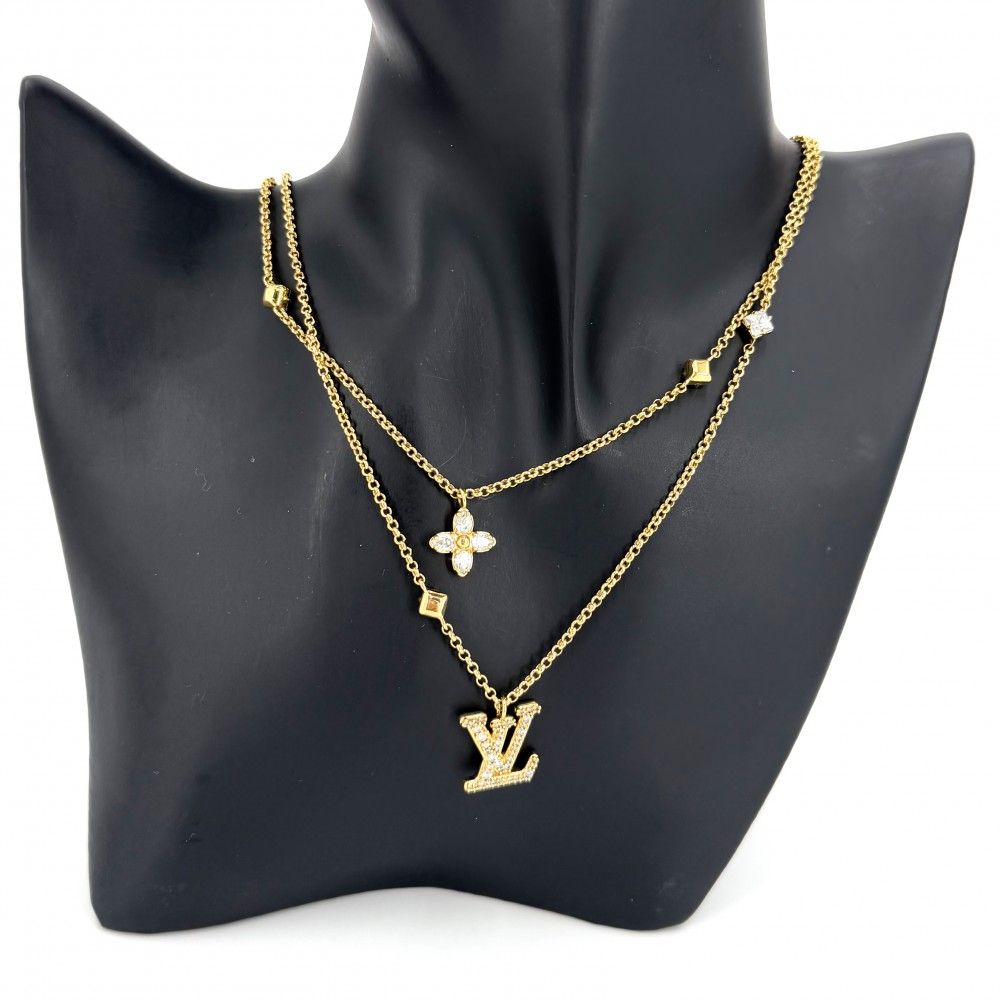 Louis Vuitton Necklace LV 2 Chain with Adjuster Star Line Stone Gold — view 3