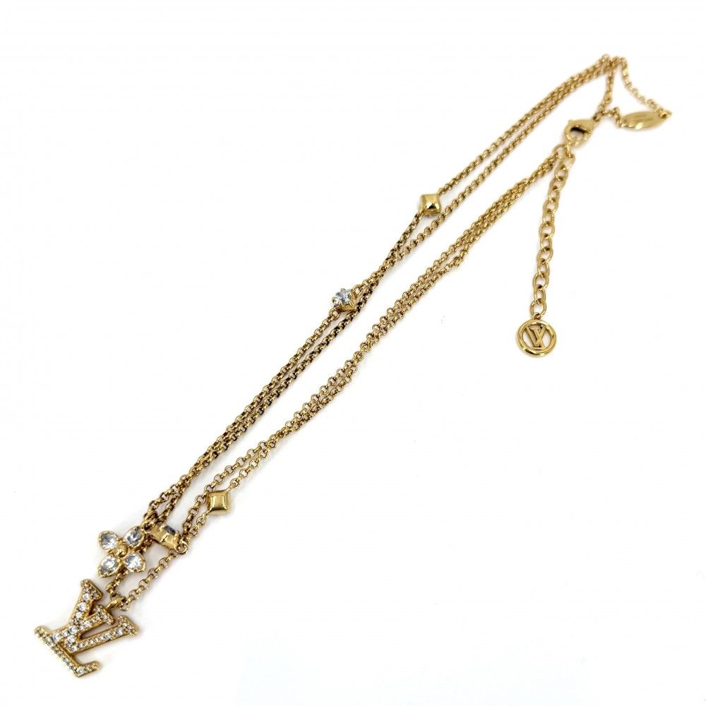 Louis Vuitton Necklace LV 2 Chain with Adjuster Star Line Stone Gold — view 5