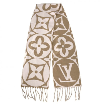 Louis Vuitton Scarf Flight Mode LV Medallion Wool Pink Beige Winter — view 3