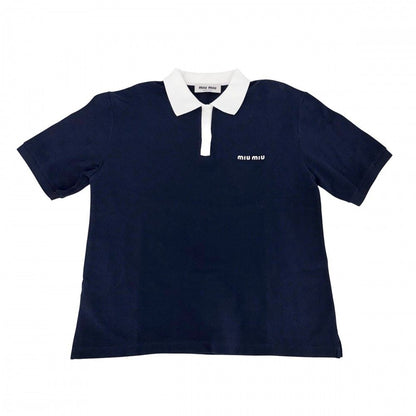 Miu Miu Miu Polo Shirt Cotton Pique Short Sleeve S Navy White Spring Summer