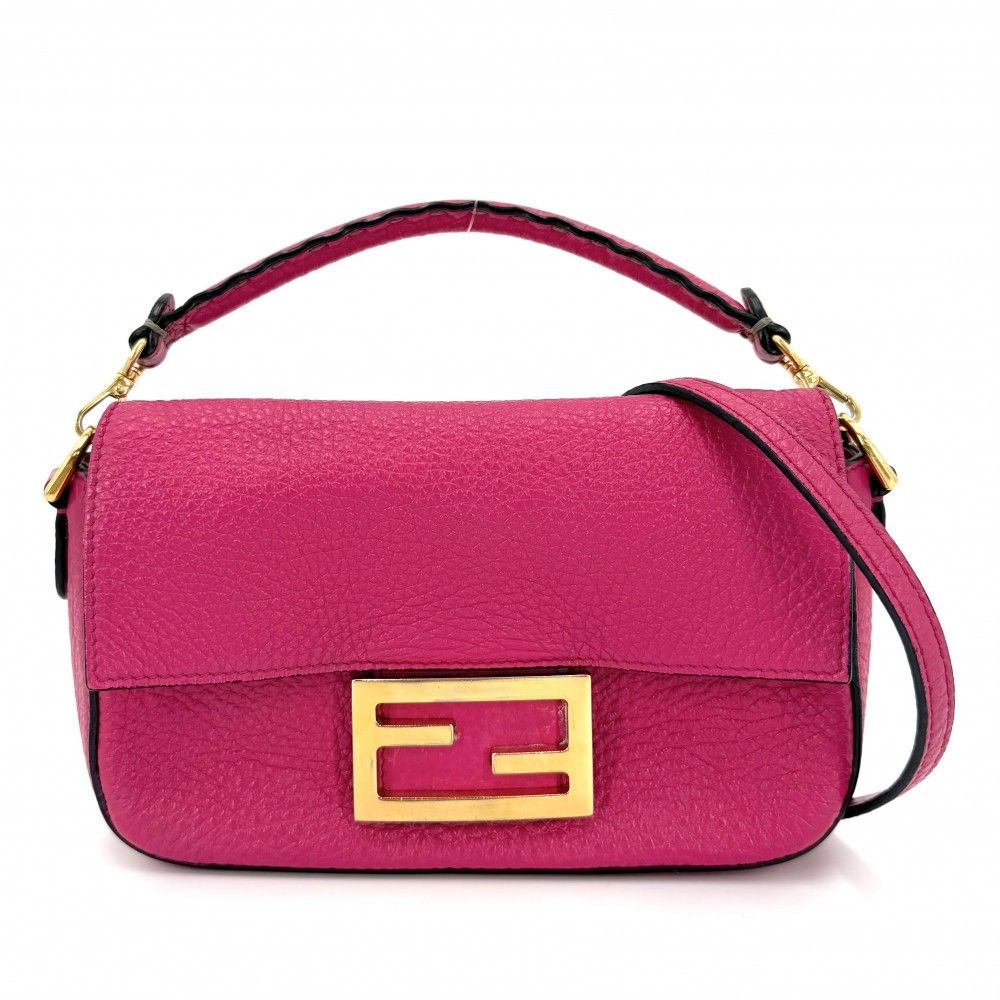 Fendi 2-Way Seller Baguette Small One Shoulder Bag Crossbody Leather Pink Gold