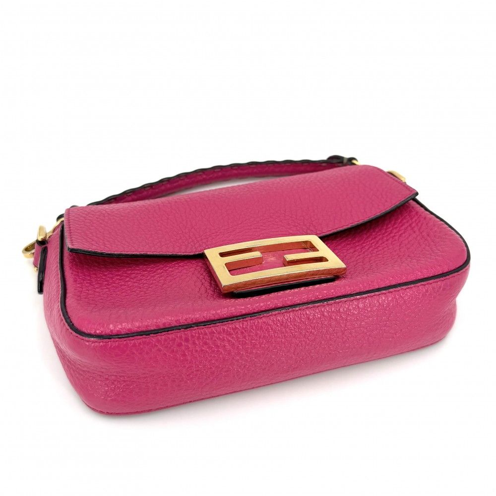 Fendi 2-Way Seller Baguette Small One Shoulder Bag Crossbody Leather Pink Gold — view 3