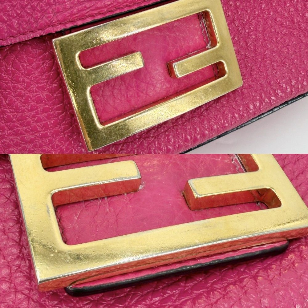 Fendi 2-Way Seller Baguette Small One Shoulder Bag Crossbody Leather Pink Gold — view 7