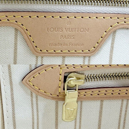 Louis Vuitton Tote Neverfull MM Handbag Shoulder Damier Azur Canvas White Gold — view 5