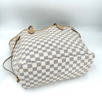 Louis Vuitton Tote Neverfull MM Handbag Shoulder Damier Azur Canvas White Gold — view 3