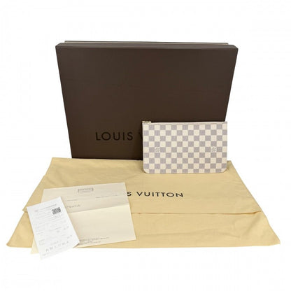 Louis Vuitton Tote Neverfull MM Handbag Shoulder Damier Azur Canvas White Gold — view 7