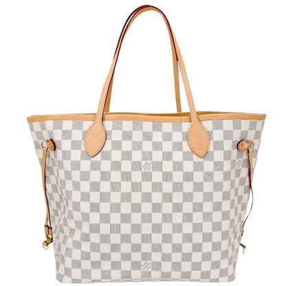 Louis Vuitton Tote Neverfull MM Handbag Shoulder Damier Azur Canvas White Gold — view 2