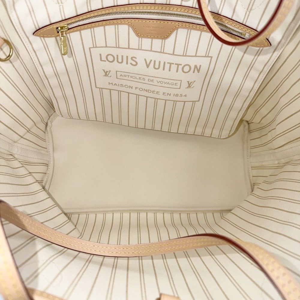 Louis Vuitton Tote Neverfull MM Handbag Shoulder Damier Azur Canvas White Gold — view 4