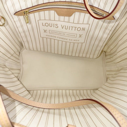 Louis Vuitton Tote Neverfull MM Handbag Shoulder Damier Azur Canvas White Gold — view 4