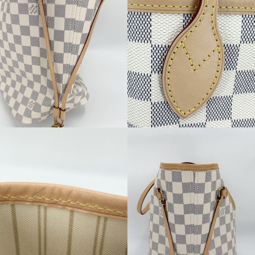 Louis Vuitton Tote Neverfull MM Handbag Shoulder Damier Azur Canvas White Gold — view 6