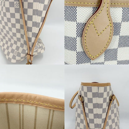 Louis Vuitton Tote Neverfull MM Handbag Shoulder Damier Azur Canvas White Gold — view 6