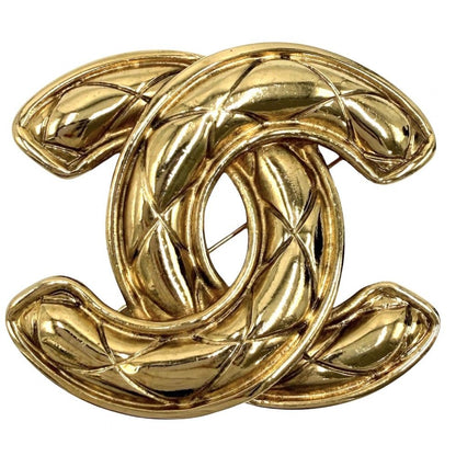 Chanel Brooch Quilted CC Logo Vintage Gold Plated