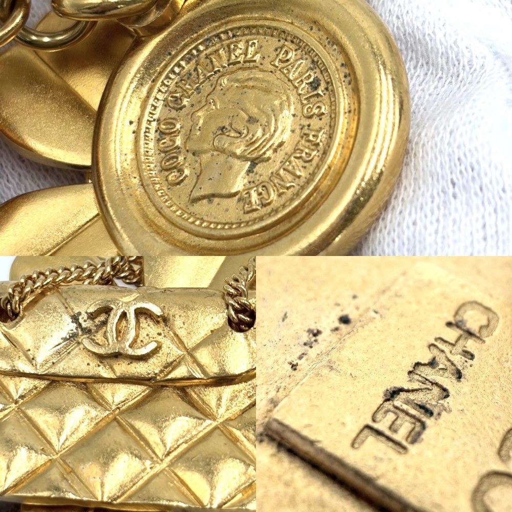 Chanel Brooch Icon CC Logo Clover Heart Quilted Vintage Gold Plated — view 5