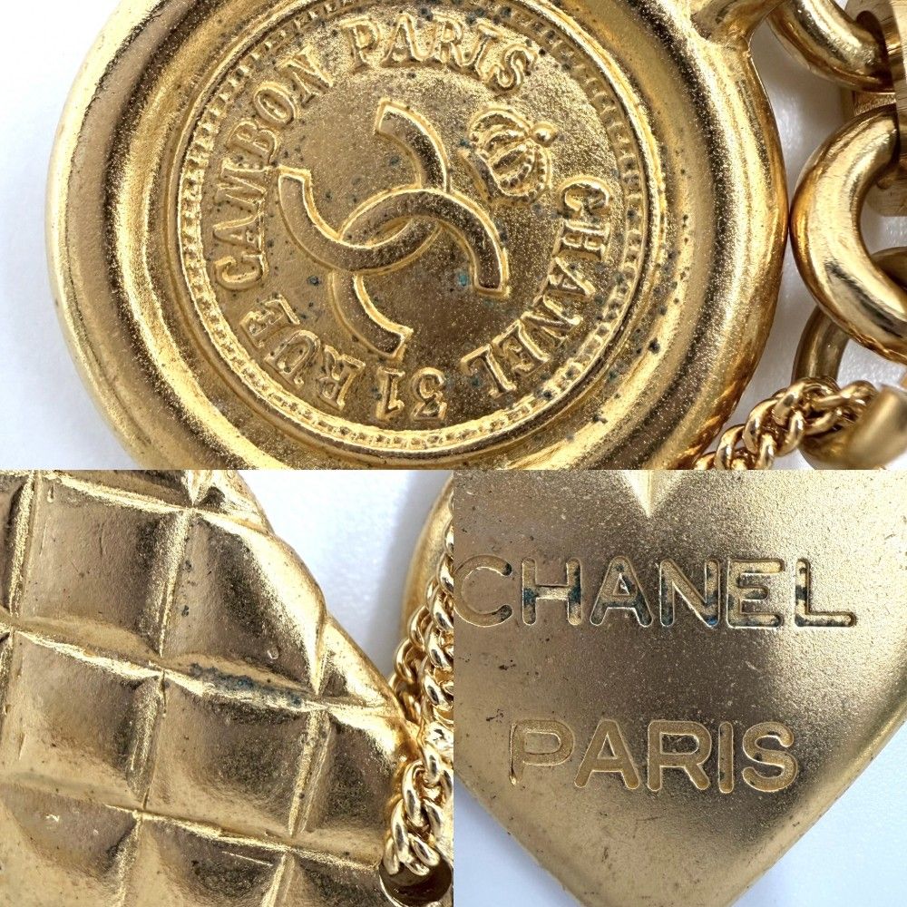 Chanel Brooch Icon CC Logo Clover Heart Quilted Vintage Gold Plated — view 6
