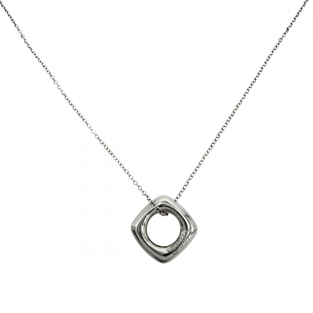 Tiffany & Co Necklace Square Circle 18k WG White Gold Diamond — view 2