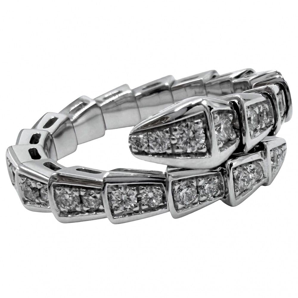 Bvlgari Ring Serpenti Viper Full Pave 18k White Gold Diamond Silver