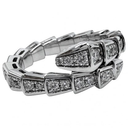 Bvlgari Ring Serpenti Viper Full Pave 18k White Gold Diamond Silver