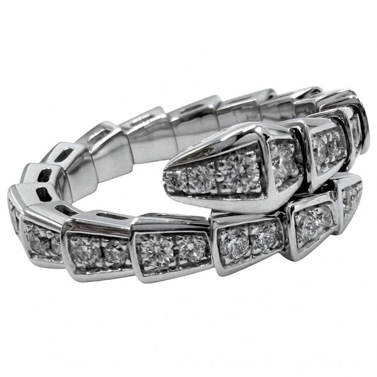 Bvlgari Ring Serpenti Viper Full Pave 18k White Gold Diamond Silver