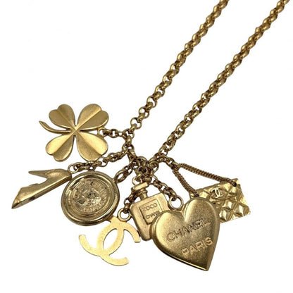 Chanel Necklace Long CC Logo Clover Heart Icon Quilted Vintage Gold Plated