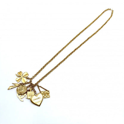 Chanel Necklace Long CC Logo Clover Heart Icon Quilted Vintage Gold Plated — view 2