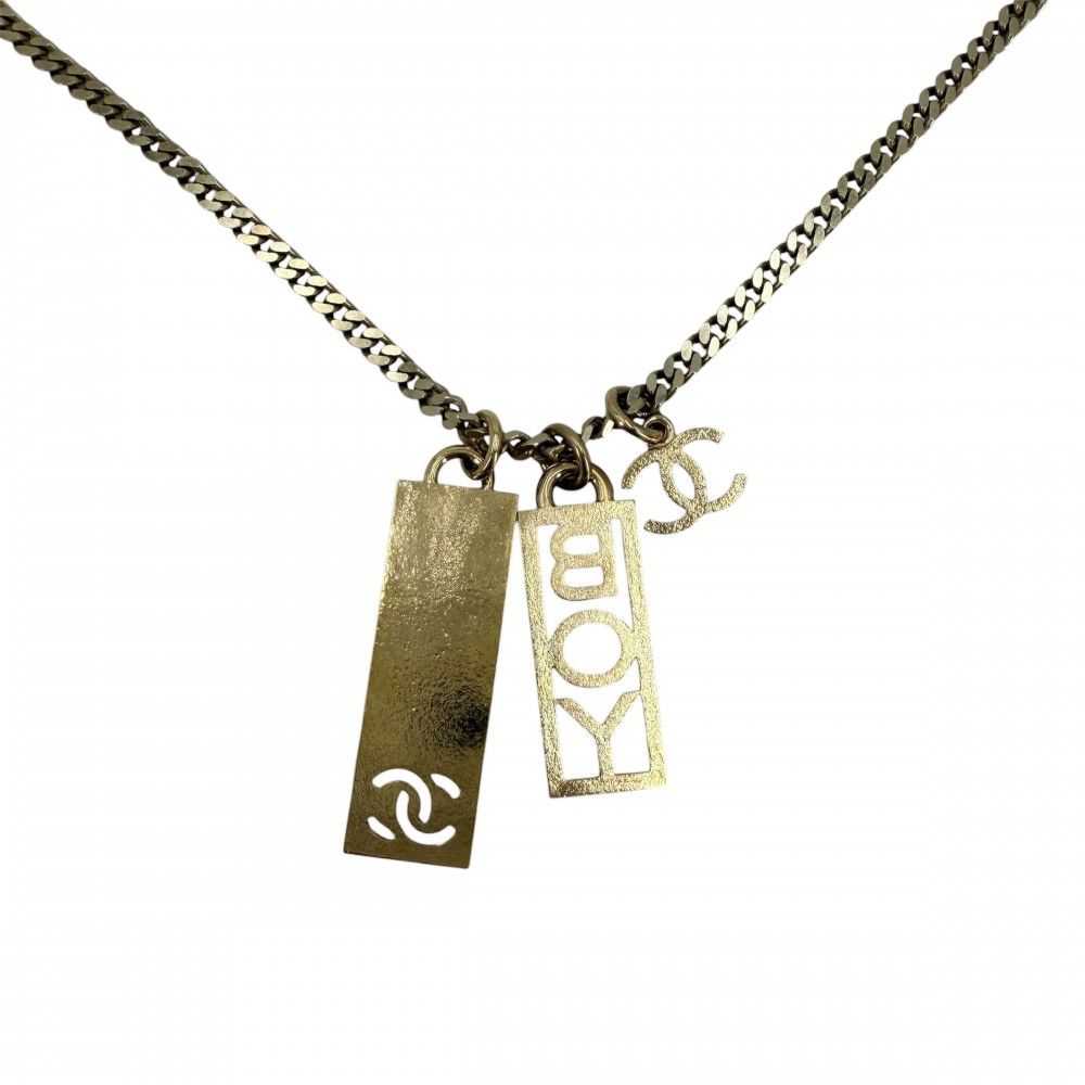 Chanel Necklace CC Logo Plate Adjustable Star Long Line Stone Gold — view 2