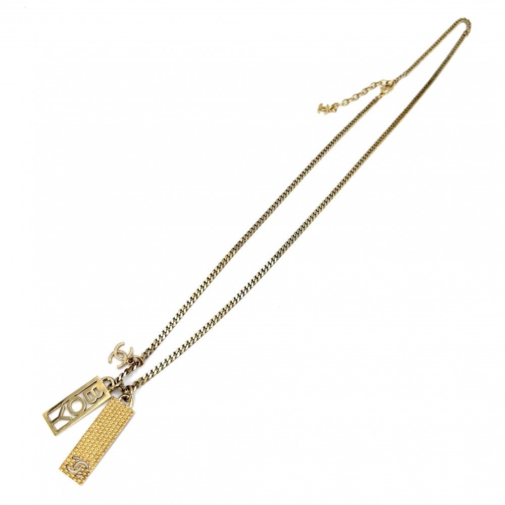 Chanel Necklace CC Logo Plate Adjustable Star Long Line Stone Gold — view 5