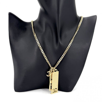 Chanel Necklace CC Logo Plate Adjustable Star Long Line Stone Gold — view 3
