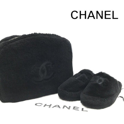 Chanel CC Logo Sandals Shu-z Shoes 36 C Pouch LadyBlack