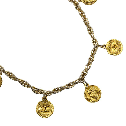 Chanel CC Logo Coin Charm Vintage Gold Plated Necklace