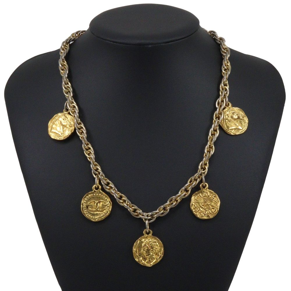 Chanel CC Logo Coin Charm Vintage Gold Plated Necklace — view 2