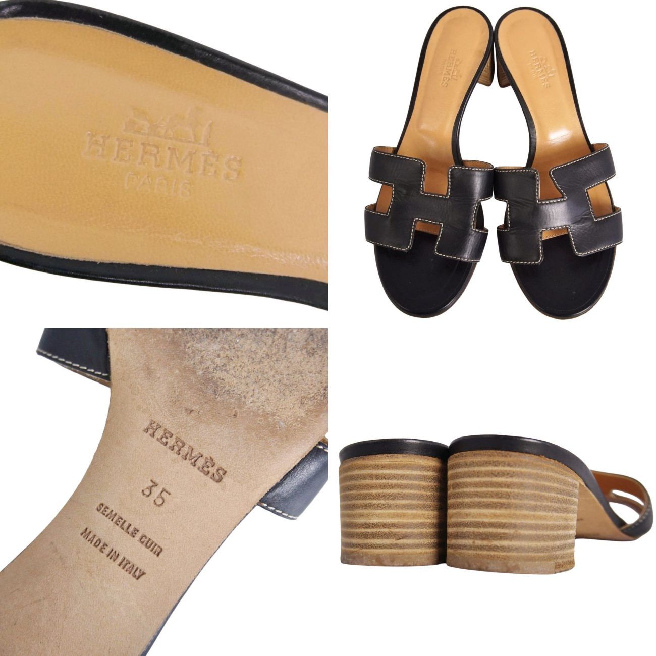 Hermes Sandals Oasis Logo Leather Heels Shoes — view 9