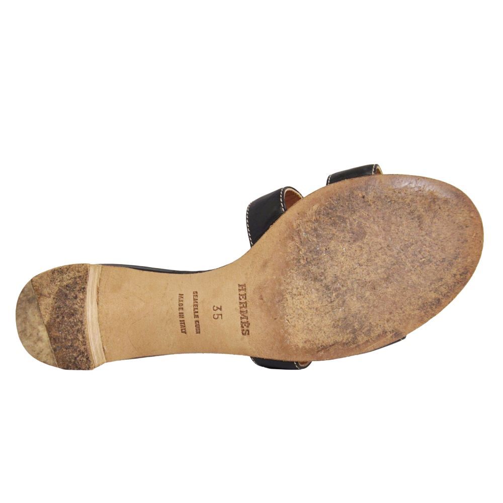 Hermes Sandals Oasis Logo Leather Heels Shoes — view 8