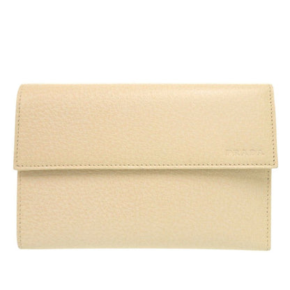 Prada Leather Corda Beige Trifold Wallet