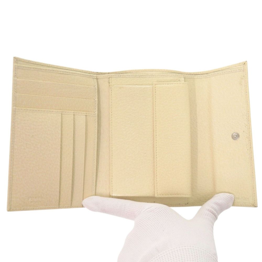 Prada Leather Corda Beige Trifold Wallet — view 5