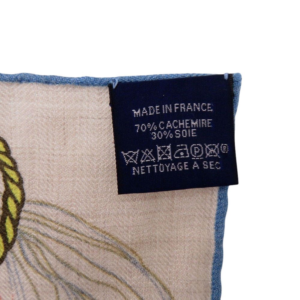 Hermes Carre 100 Wild Rythme Rhythm Cashmere Silk Etoupe Marine Beige Blue — view 4