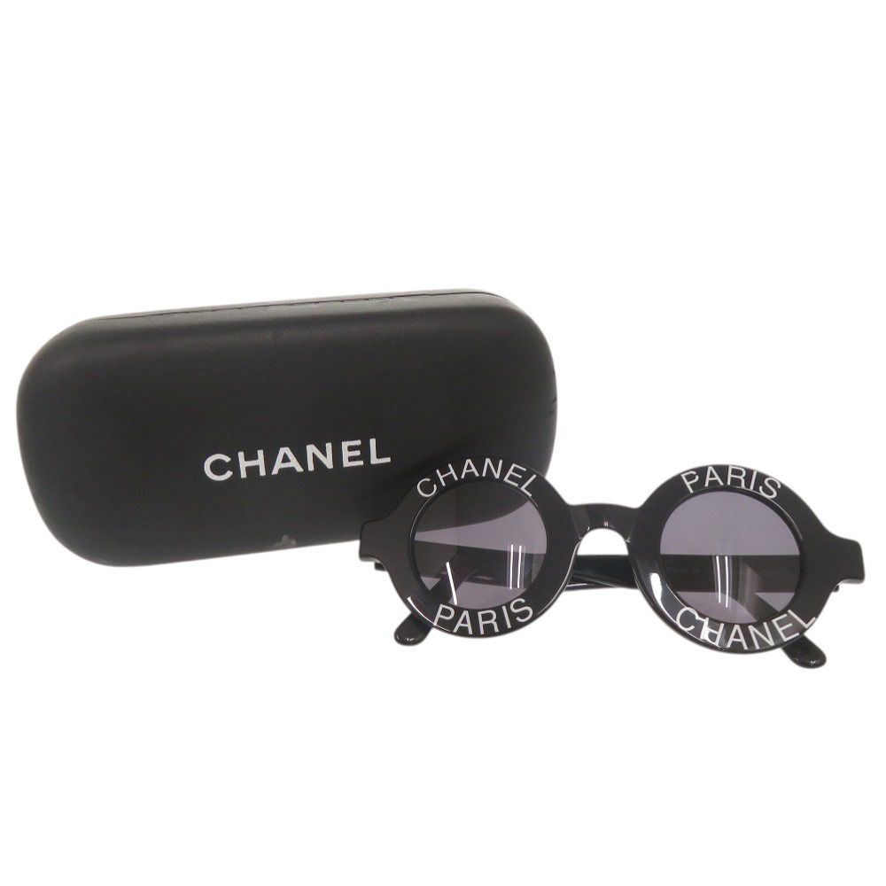 Chanel Vintage CC Logo Round Acetate Black Sunglasses Eyewear — view 2
