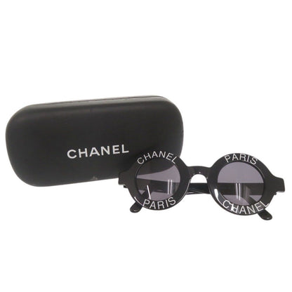 Chanel Vintage CC Logo Round Acetate Black Sunglasses Eyewear — view 2
