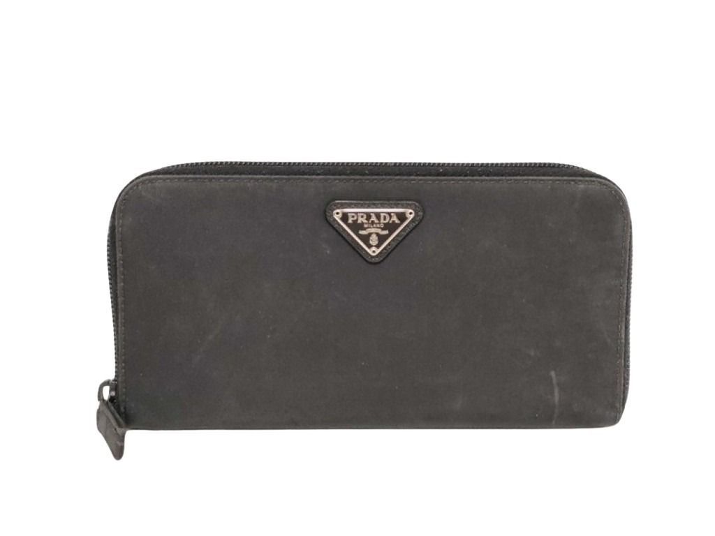 Prada Wallet Triangle Logo Black Nylon Silver