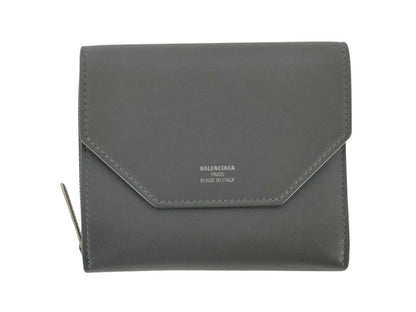 Balenciaga Trifold Wallet Envelope Gray Leather Compact Silver