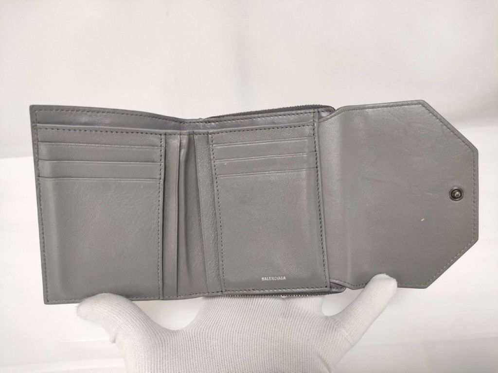 Balenciaga Trifold Wallet Envelope Gray Leather Compact Silver — view 6