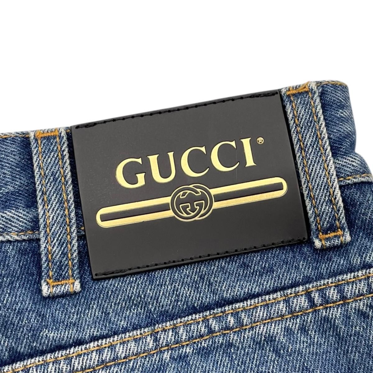Gucci Pants Straight Denim Jeans 30 Cotton Logo Patch Blue — view 8