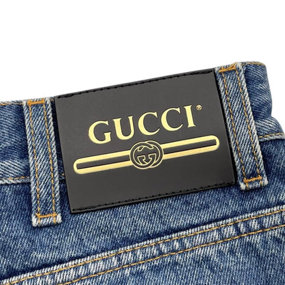 Gucci Pants Straight Denim Jeans 30 Cotton Logo Patch Blue — view 8