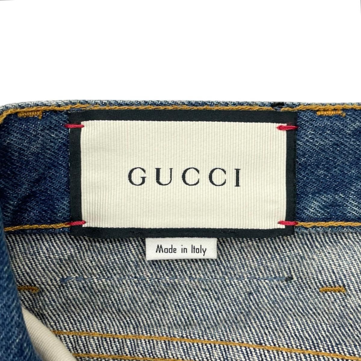 Gucci Pants Straight Denim Jeans 30 Cotton Logo Patch Blue — view 9