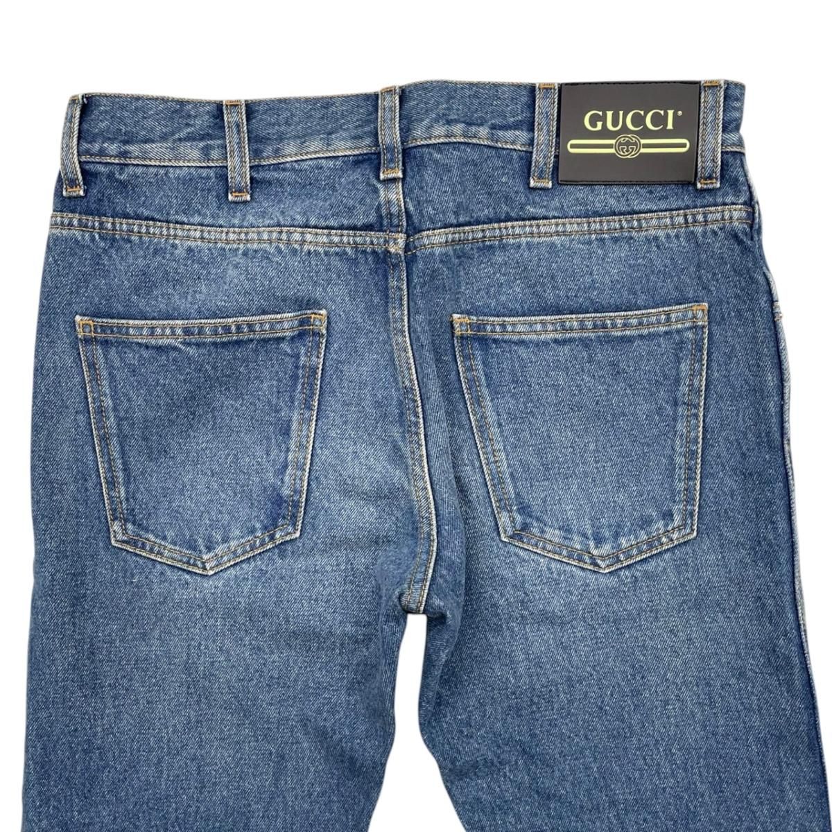 Gucci Pants Straight Denim Jeans 30 Cotton Logo Patch Blue — view 5