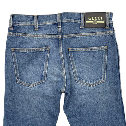 Gucci Pants Straight Denim Jeans 30 Cotton Logo Patch Blue — view 5