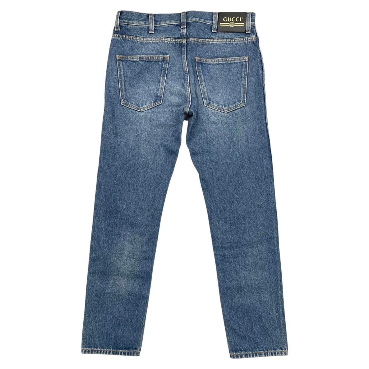 Gucci Pants Straight Denim Jeans 30 Cotton Logo Patch Blue — view 2