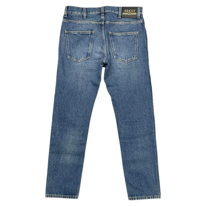 Gucci Pants Straight Denim Jeans 30 Cotton Logo Patch Blue — view 2