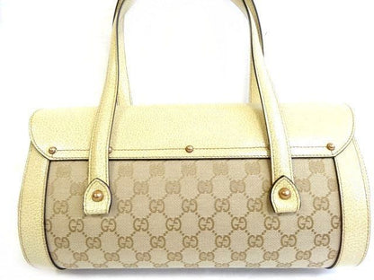 Gucci Handbag Bamboo Leather Cream GG Canvas Tote Blanc — view 2