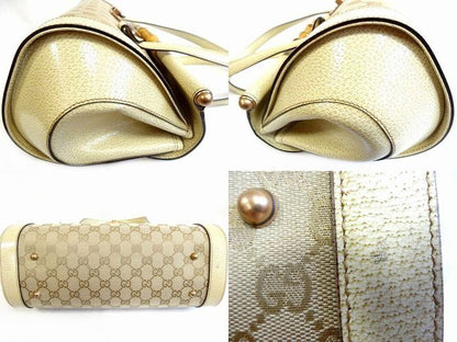 Gucci Handbag Bamboo Leather Cream GG Canvas Tote Blanc — view 3