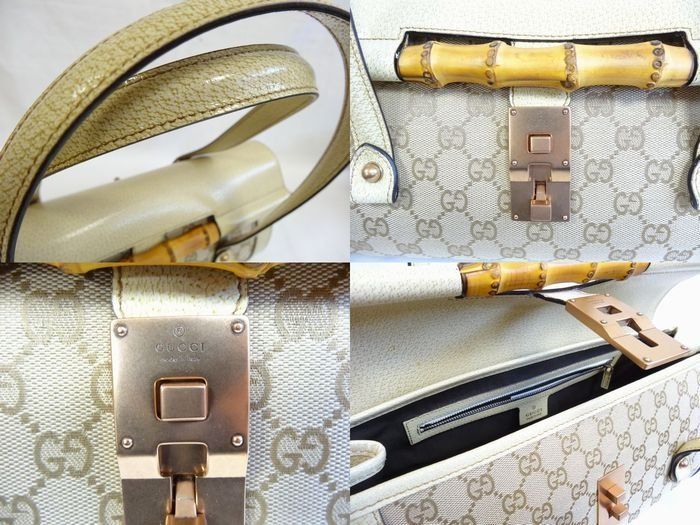 Gucci Handbag Bamboo Leather Cream GG Canvas Tote Blanc — view 4